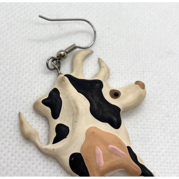 Vintage Abstract Avant Garde Cow Earrings Foam Impressionist Style Pierced Drop - Picture 4 of 7